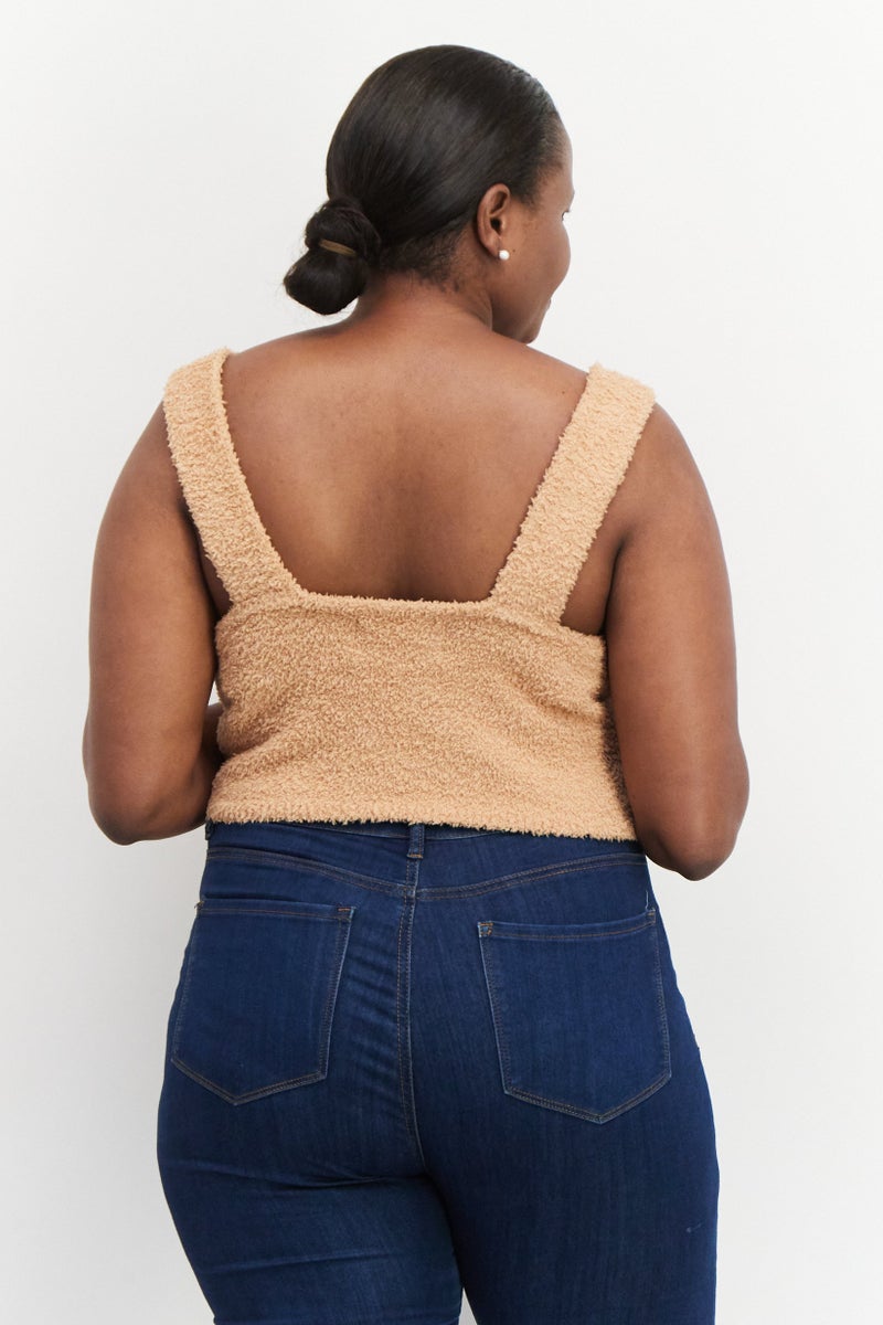 Nina Parker Women Plus Size Square Neck Sleeveless Textured Top, Brown  - Image 4