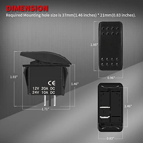 DaierTek Marine Rocker Switch 12V Waterproof Toggle Switch 12 Volt 20A SPST 2 Pin ON/Off Heavy Duty for Boat RZR RV Automotive - Image 2