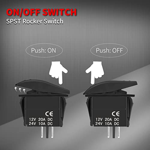 DaierTek Marine Rocker Switch 12V Waterproof Toggle Switch 12 Volt 20A SPST 2 Pin ON/Off Heavy Duty for Boat RZR RV Automotive - Image 4