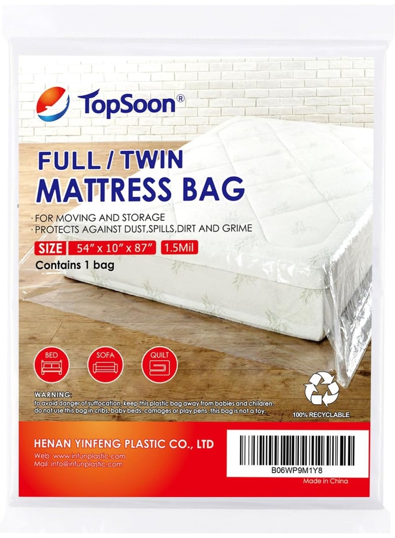 TopSoon Mattress Storage Bag Mattress Disposal Bag Full/Twin Size 54-Inch by 87-Inch Clear - Image 1