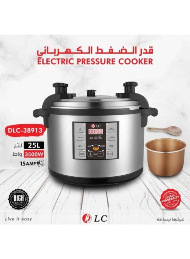 D L C DLC Electric Pressure Cooker 25L - 3500W Multi-Function Stainless Steel Cooker with Non-Stick Inner Pot, Digital Display & Safety Features Adjustable Temperature - DLC-38913-25 Silver/Black - Image 2
