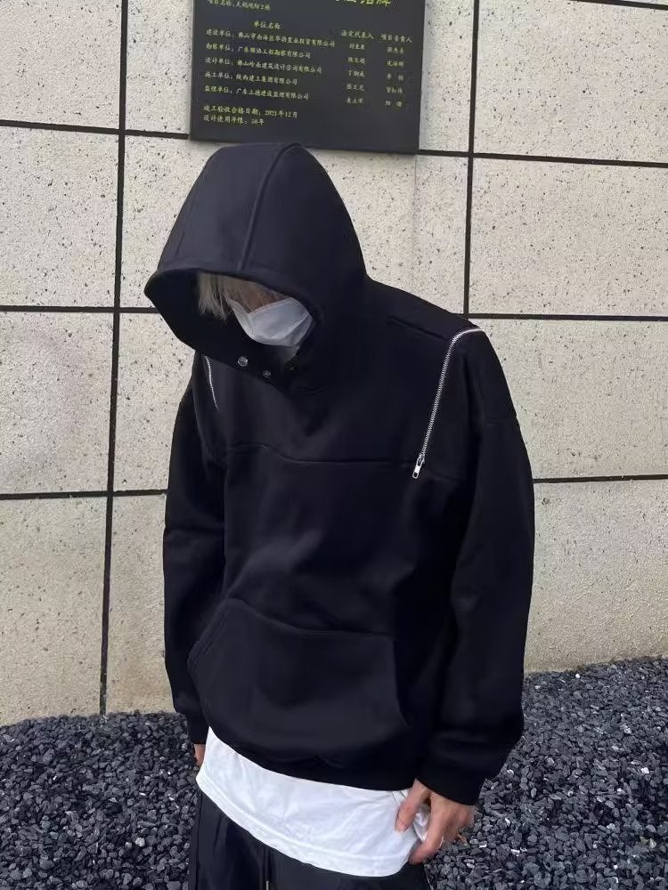 High-End Niche Shoulder Zipper Hoodie Men'S And Women'S Trendy Loose Retro Design Couple'S Top Men'S Trendy - Image 4