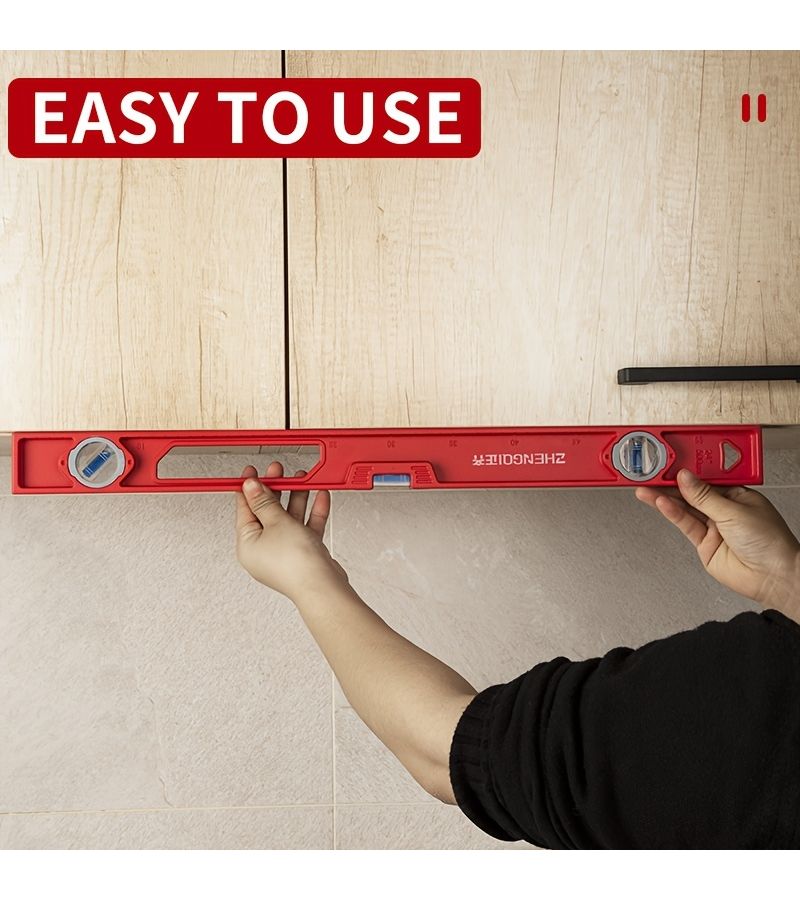 Red 600mm Spirit Level Aluminum Carpenter Tool with Free Tape Measure - Image 3