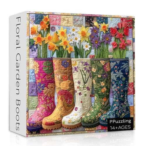 PPuzzling Colorful Flower Boots Puzzles for Adults 1000 Pieces Plant Floral Boot Garden Jigsaw Puzzle Blooming Boots Aesthetic Art Puzzle Hard Challenging Puzzles for Adults - Image 5