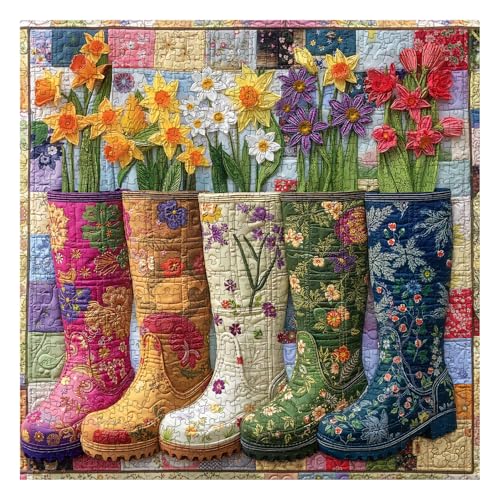 PPuzzling Colorful Flower Boots Puzzles for Adults 1000 Pieces Plant Floral Boot Garden Jigsaw Puzzle Blooming Boots Aesthetic Art Puzzle Hard Challenging Puzzles for Adults - Image 1
