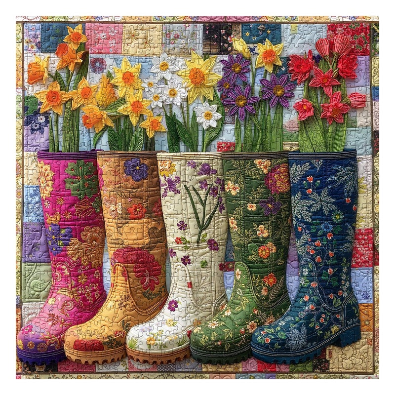 PPuzzling Colorful Flower Boots Puzzles for Adults 1000 Pieces Plant Floral Boot Garden Jigsaw Puzzle Blooming Boots Aesthetic Art Puzzle Hard Challenging Puzzles for Adults - Image 3