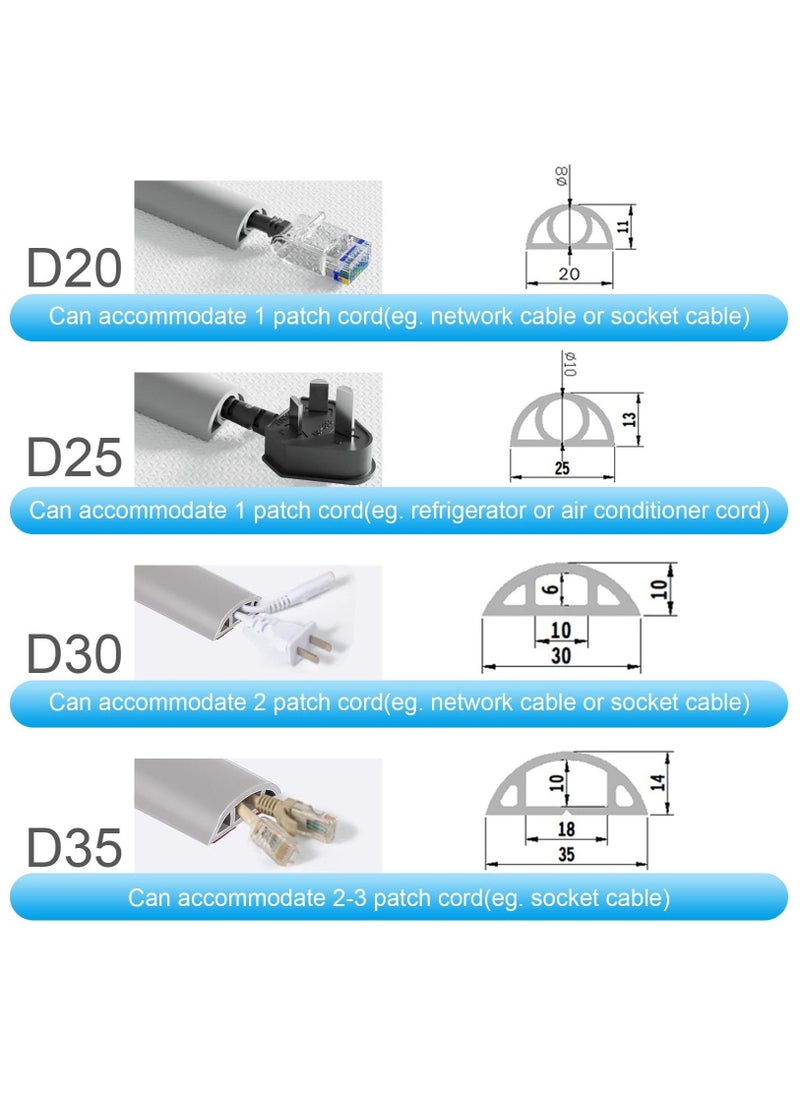Floor Cable Cover Protector, Flexible Wire Cover, Self-Adhesive Small Cable Duct | Protect Cables & Prevent Trip Hazards | Ideal for Office, Home, Workshop, Warehouse, Garage, White, D20, 3m - Image 2