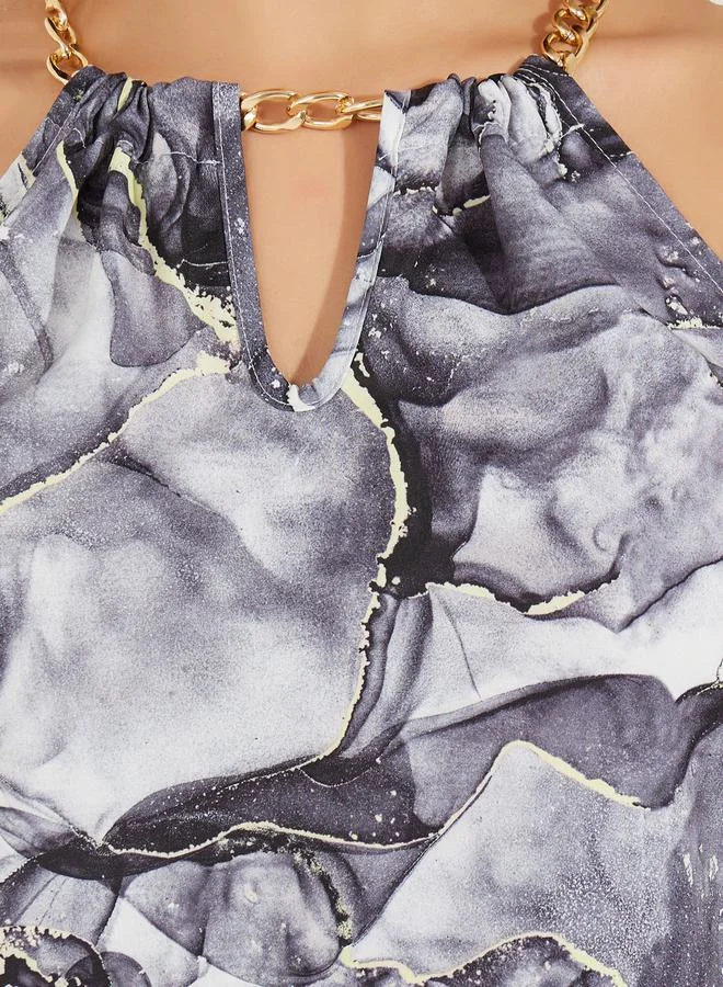 Styli Styli Marble Print Halter Neck Chain Detail Cami