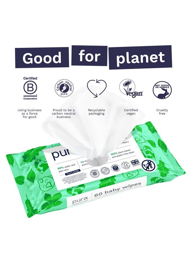 Pura Natural Sensitive Baby Wipes, 99% Water, Unscented & Hypoallergenic, Suitable for Sensitive & Eczema-prone Skin, Hypoallergenic, EWG Verified, 10 Pack of 60 Wet Wipes (600 Diaper Wipes) Bulk Buy - Image 4