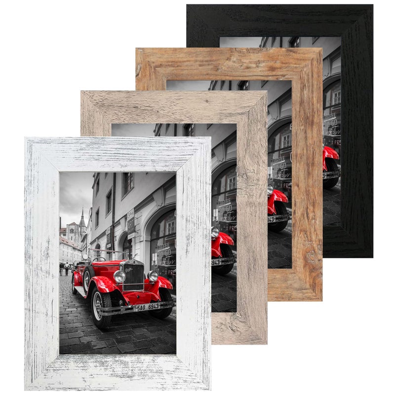 iRahmen 4 Pack 5x7 Picture Frame Set with High Definition Glass 5 x 7 Photo Frames for Desktop Display and Wall Mounting(Brown+Smoke Grey+Black+White) - Image 1