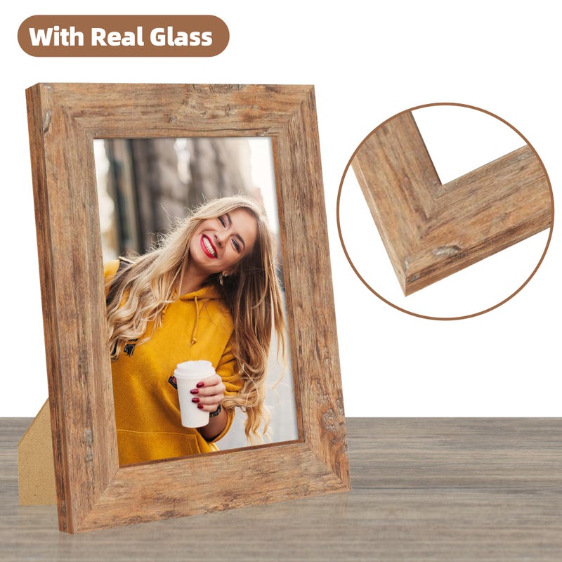 iRahmen 4 Pack 5x7 Picture Frame Set with High Definition Glass 5 x 7 Photo Frames for Desktop Display and Wall Mounting(Brown+Smoke Grey+Black+White) - Image 2