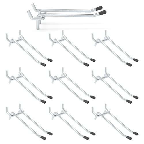 HUHOLE Double Arm Pegboard Hooks 6 Inch 10PC, Fit 1/4" Pegboard, Ideal Peg Board Tool Utility Hooks for Garage Organization, Wall Storage, Heavy Duty Tool Holder with Protecting Tip - Image 1