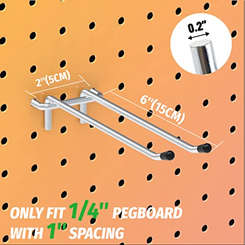 HUHOLE Double Arm Pegboard Hooks 6 Inch 10PC, Fit 1/4" Pegboard, Ideal Peg Board Tool Utility Hooks for Garage Organization, Wall Storage, Heavy Duty Tool Holder with Protecting Tip - Image 5