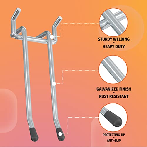 HUHOLE Double Arm Pegboard Hooks 6 Inch 10PC, Fit 1/4" Pegboard, Ideal Peg Board Tool Utility Hooks for Garage Organization, Wall Storage, Heavy Duty Tool Holder with Protecting Tip - Image 2