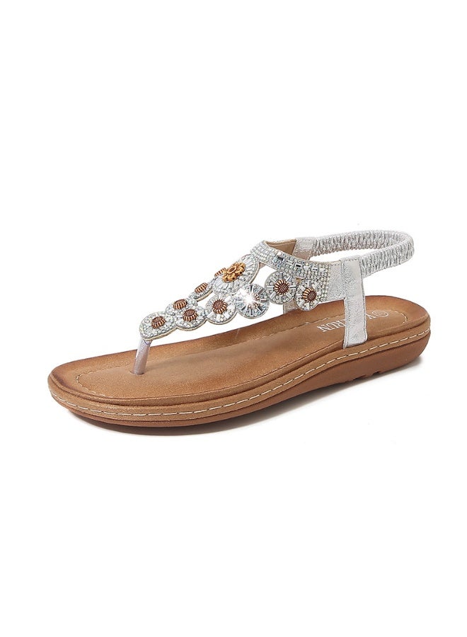 NIBEMINENT Ladies Shoes Wedge Bohemian Sandals Shoes For Women  Round Toe Wedge Thong Sandals Indoor Outdoor Female Shoes  - Image 1