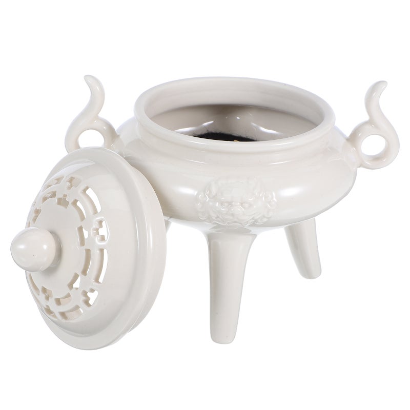 Ceramic Incense Burner with Lid Three-Legged Aromatherapy Censer Decorative Burner for Room Decor White - Image 1