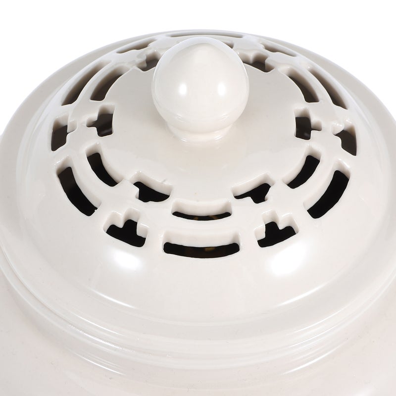 Ceramic Incense Burner with Lid Three-Legged Aromatherapy Censer Decorative Burner for Room Decor White - Image 3