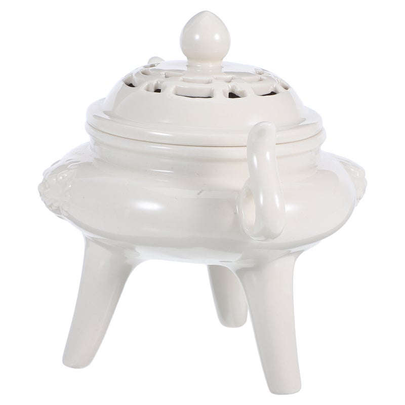 Ceramic Incense Burner with Lid Three-Legged Aromatherapy Censer Decorative Burner for Room Decor White - Image 5