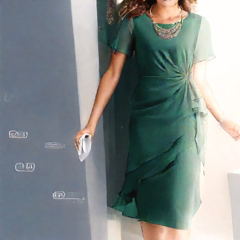 Women's Summer Short Sleeve Dress with Chiffon Patchwork Round Neck - Image 3