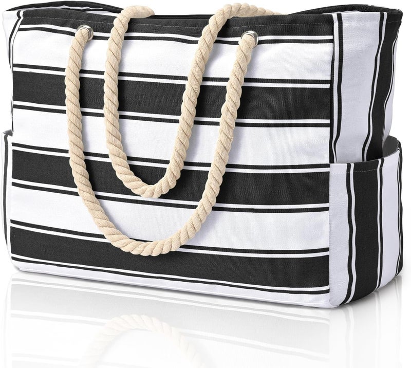 Becokan Beach Bags for Women, Large Waterproof Beach Tote Bag with Zipper Beach Bags Waterproof Sandproof Swim Pool Bag Large Tote - Image 1