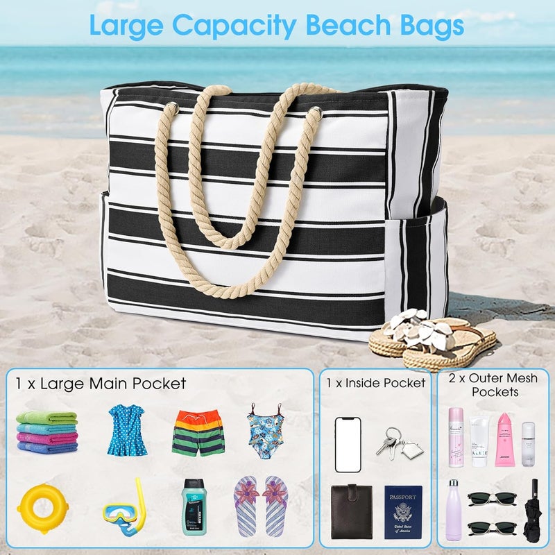 Becokan Beach Bags for Women, Large Waterproof Beach Tote Bag with Zipper Beach Bags Waterproof Sandproof Swim Pool Bag Large Tote - Image 5