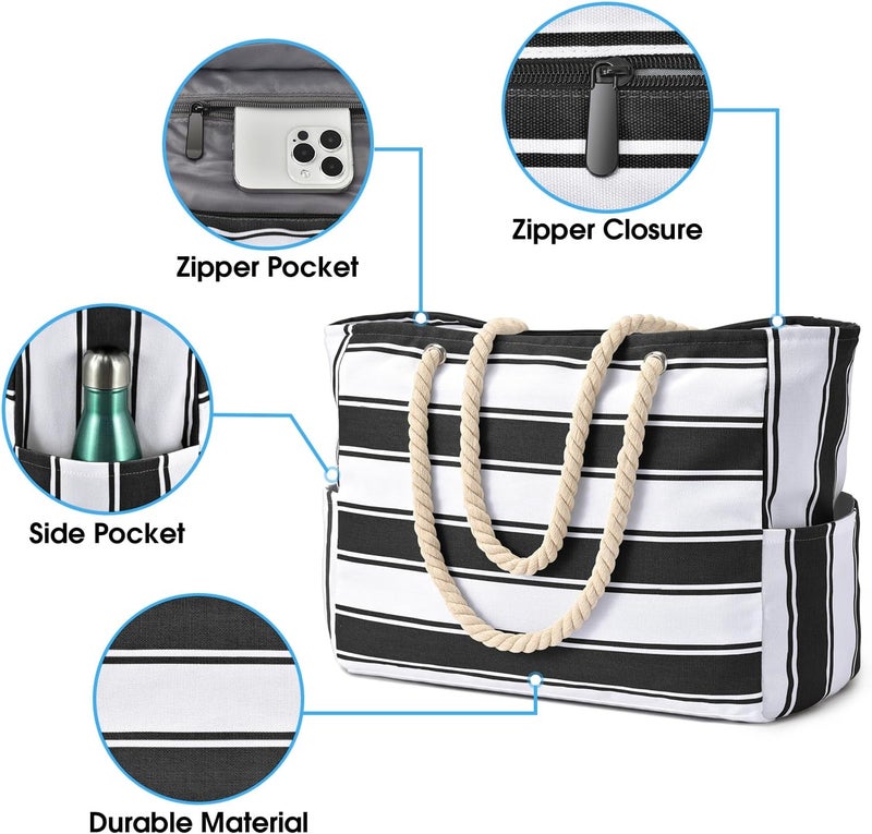 Becokan Beach Bags for Women, Large Waterproof Beach Tote Bag with Zipper Beach Bags Waterproof Sandproof Swim Pool Bag Large Tote - Image 2