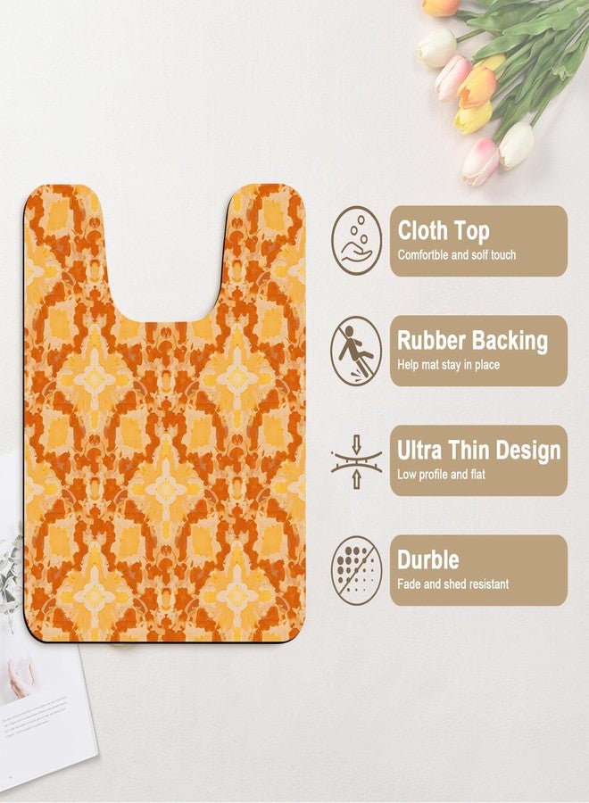 THISFIND Terracotta Geometric Orange U-Shaped Toilet Mat with Warm Pattern, Thick Soft Washable, Non-Slip for Boho Modern Bathroom & Apartment Decor - Image 2