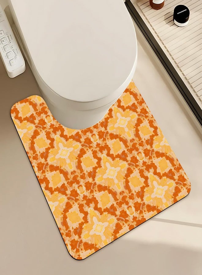 THISFIND Terracotta Geometric Orange U-Shaped Toilet Mat with Warm Pattern, Thick Soft Washable, Non-Slip for Boho Modern Bathroom & Apartment Decor - Image 1