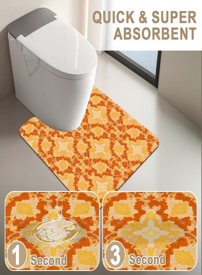 THISFIND Terracotta Geometric Orange U-Shaped Toilet Mat with Warm Pattern, Thick Soft Washable, Non-Slip for Boho Modern Bathroom & Apartment Decor - Image 3