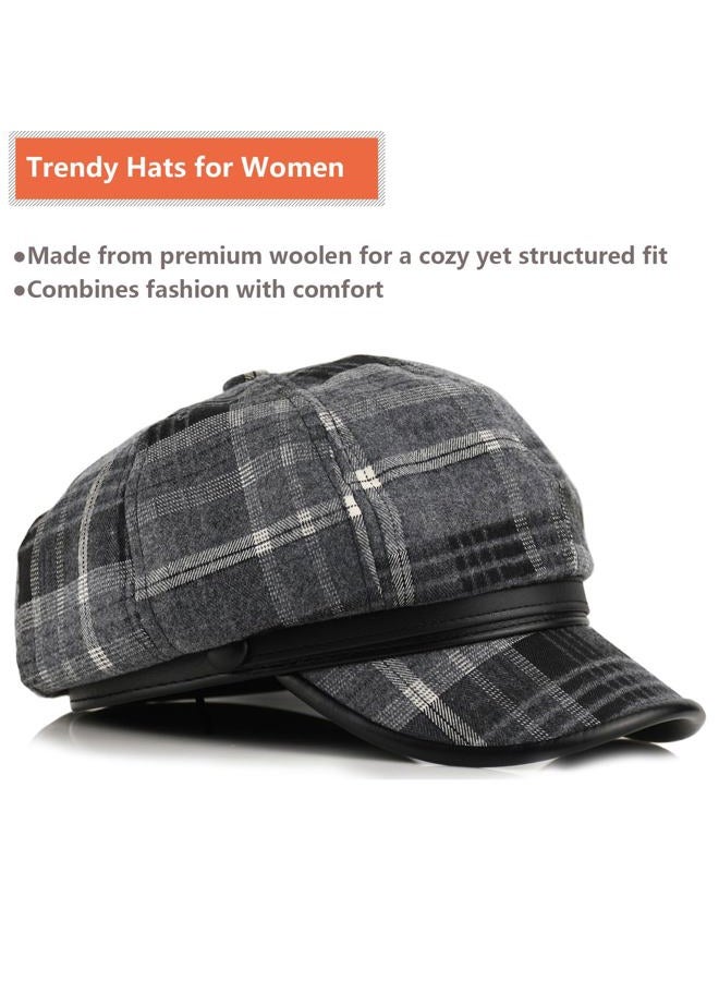 KORIXINE Newsboy Hats for Women - Retro Classic Plaid Hat Fashionable British Irish Beret Cap Girls Vintage Dressy Caps, Black Butterfly, One size - Image 4