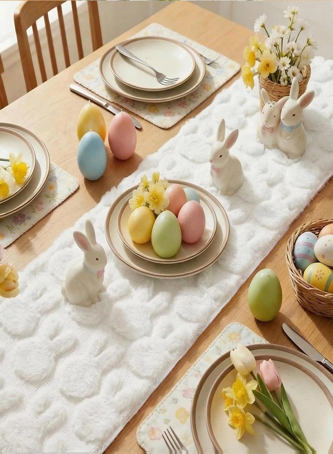 Apear1 Easter Table Runner White Soft Plush Faux Fur Jacquard Bunny Kitchen Dining Table Decoration for Farmhouse Home Party Decor (White, 13" x 90") - Image 4