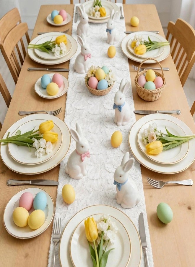 Apear1 Easter Table Runner White Soft Plush Faux Fur Jacquard Bunny Kitchen Dining Table Decoration for Farmhouse Home Party Decor (White, 13" x 90") - Image 3