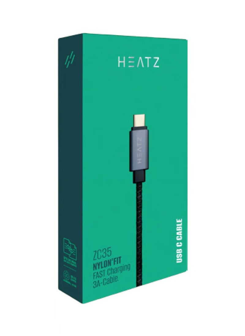 HEATZ USB C CABLE FAST CHARGING NYLON FIT 3A CABLE HEATZ ZC35  - Image 1