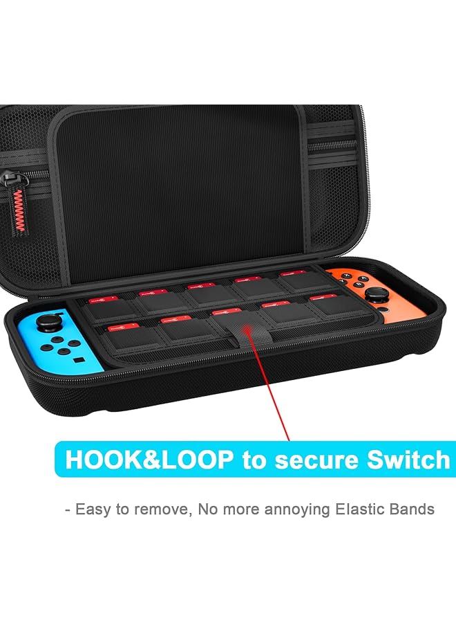 Excefore Switch Case Compatible With Nintendo Switch/Switch Oled Carrying Case With 20 Game Cartridges Protective Hard Shell Travel Case Pouch For Nintendo Switch Console & Accessories Black - Image 2