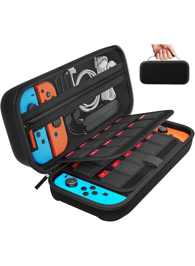 Excefore Switch Case Compatible With Nintendo Switch/Switch Oled Carrying Case With 20 Game Cartridges Protective Hard Shell Travel Case Pouch For Nintendo Switch Console & Accessories Black - Image 1