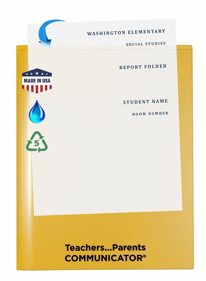 Nicky's Folders English Communicator, Parent-Teacher Folder, Patented Tear-Resistant, Flexible Plastic, 2 Inside Pockets, 2 Exterior Sleeves, Letter Size Paper, Single Color (24 Pack) (Yellow) - Image 2