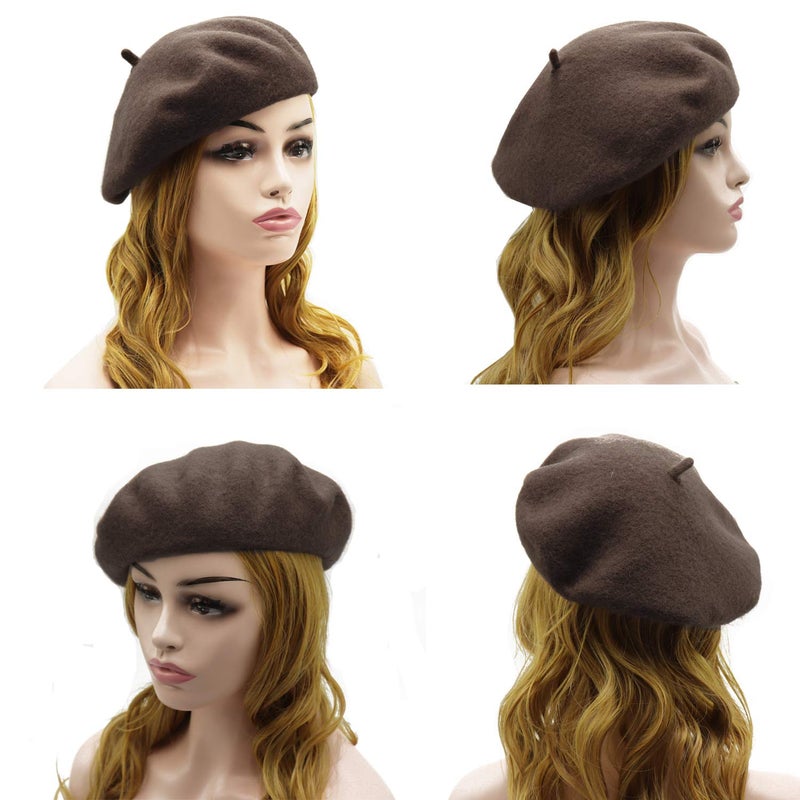 Wheebo Wool Beret Hat,Solid Color French Style Winter Warm Cap for Women Girls (Coffee) - Image 3