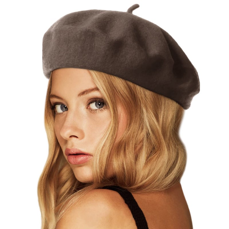 Wheebo Wool Beret Hat,Solid Color French Style Winter Warm Cap for Women Girls (Coffee) - Image 1