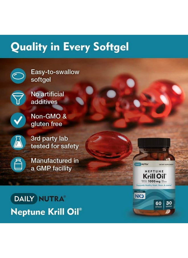 DailyNutra - Neptune Krill Oil 1000Mg Antarctic Krill Oil Omega 3 Phospholipids Epa Dha & Astaxanthin Promotes Healthy Heart Brain & Joints No Fishy Aftertaste (30 Servings / 60 Softgels) - Image 1