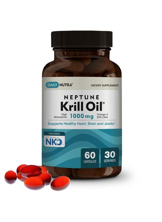 DailyNutra - Neptune Krill Oil 1000Mg Antarctic Krill Oil Omega 3 Phospholipids Epa Dha & Astaxanthin Promotes Healthy Heart Brain & Joints No Fishy Aftertaste (30 Servings / 60 Softgels) - Image 1
