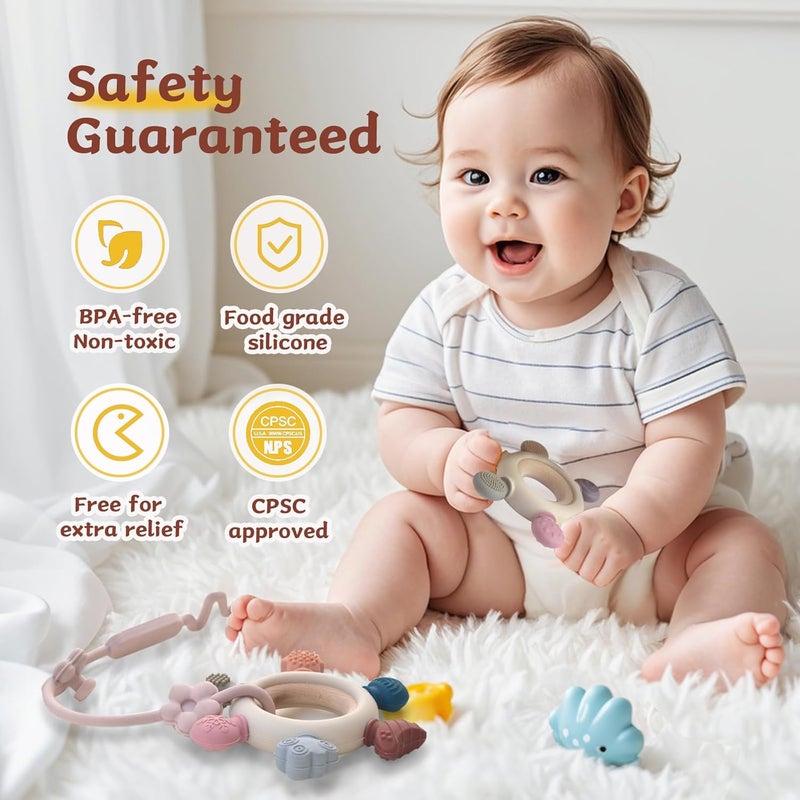 Wenobby 3 Packs Baby Teether Rings for 06 612 Months Babies Teething Toys with Pacifier Clip Holder Baby Chew Toys for Sucking Needs BPA Free - Image 3