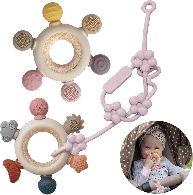 Wenobby 3 Packs Baby Teether Rings for 06 612 Months Babies Teething Toys with Pacifier Clip Holder Baby Chew Toys for Sucking Needs BPA Free - Image 1