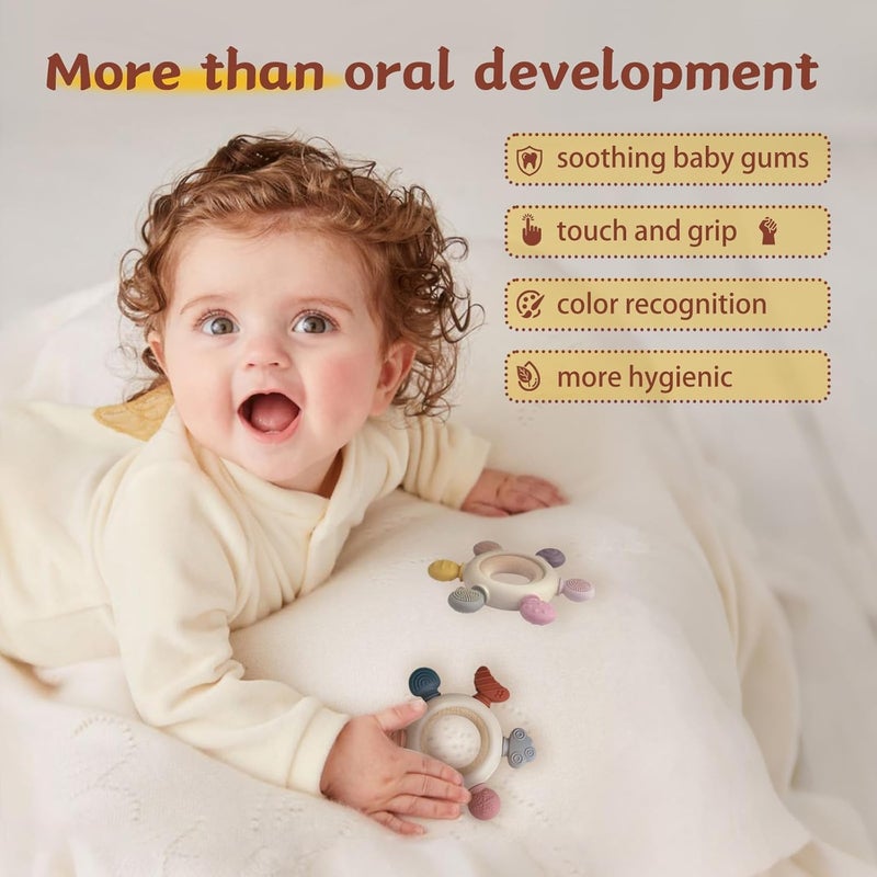 Wenobby 3 Packs Baby Teether Rings for 06 612 Months Babies Teething Toys with Pacifier Clip Holder Baby Chew Toys for Sucking Needs BPA Free - Image 5