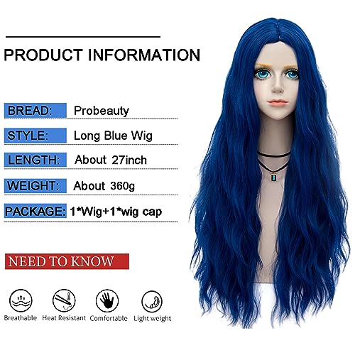 Probeauty Blue Wig Long Royal Blue Bride Wigs for Women Synthetic Wigs Long Curly Wave Cosplay Wig for Halloween Corpse Costume - Image 2