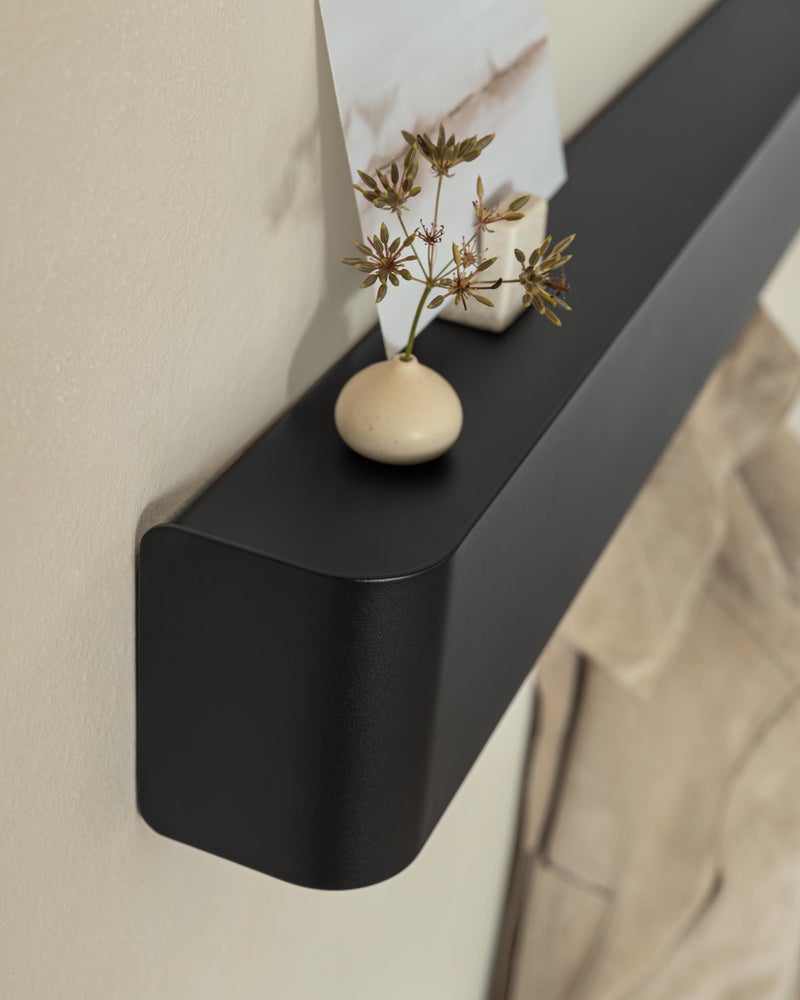 Kazai.Â® Coat Rack Wall Mount with Shelf 'Tone' | Modern Design Coat Hanger with Hidden Hooks and Storage | Hat Rack with Shelf in Metal | Wall-Mounted Purse Organizer | Black - Image 2