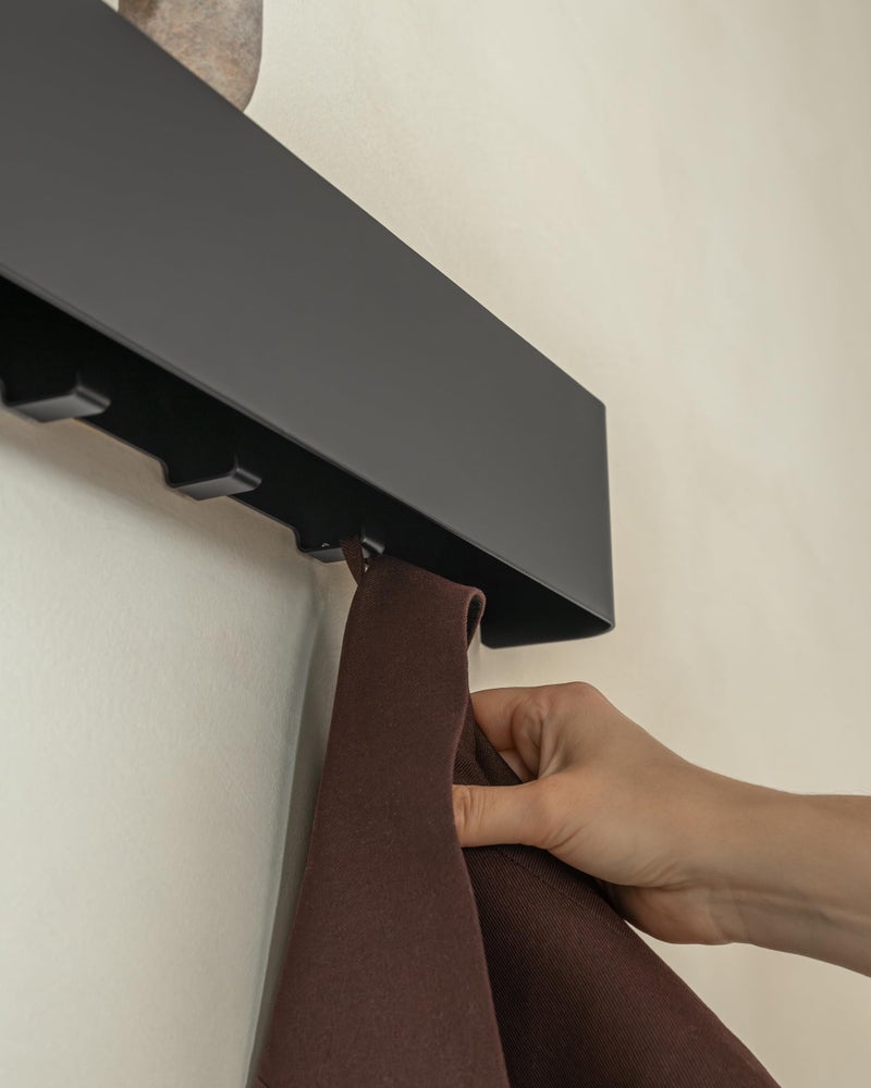 Kazai.Â® Coat Rack Wall Mount with Shelf 'Tone' | Modern Design Coat Hanger with Hidden Hooks and Storage | Hat Rack with Shelf in Metal | Wall-Mounted Purse Organizer | Black - Image 5