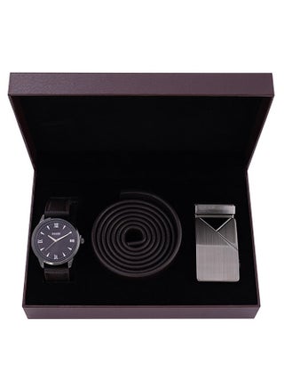 Men's Analog Metal Case Black Dial Black Leather Strap, Leather Belt Set - pzsku/Z04518C651E7F18F97668Z/45/1746461800/d9a0a3f8-2321-4cfd-85b0-5c5d05fac912