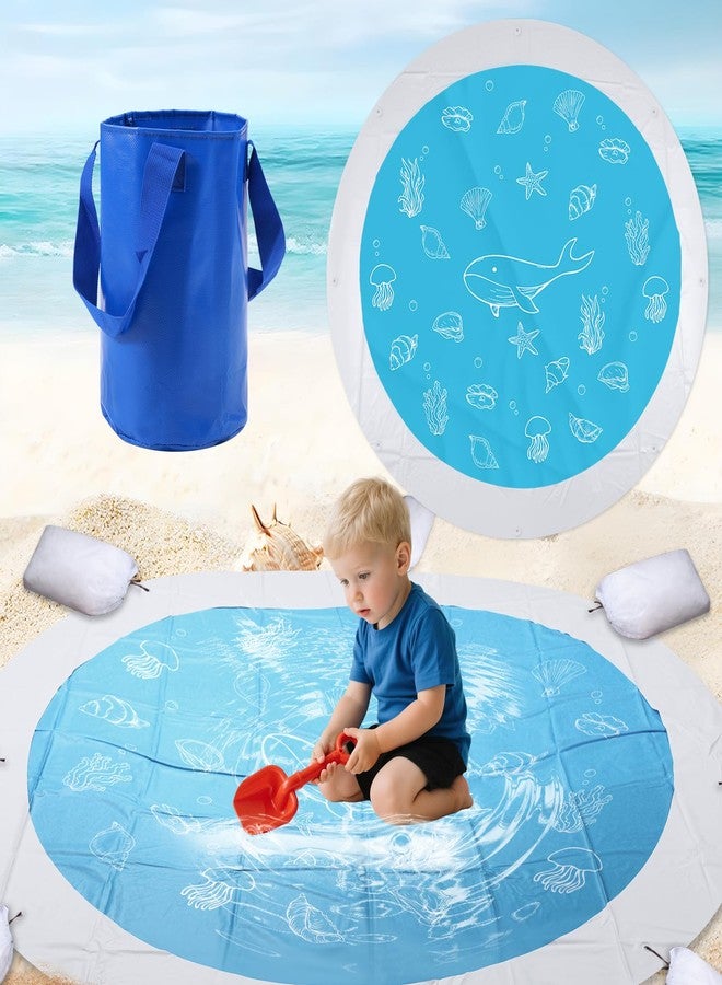 Hlimior 6.9FTx6.9Ft Beach Pool, Portable Foldable Plastic Kids Pool Blanket with 8 Fixed Holes, Waterproof Beach Mat Kit with Storage Bag 8 Drawstring Bags 8 Pegs for Toddlers Vacation Swimming Picnic - Image 1
