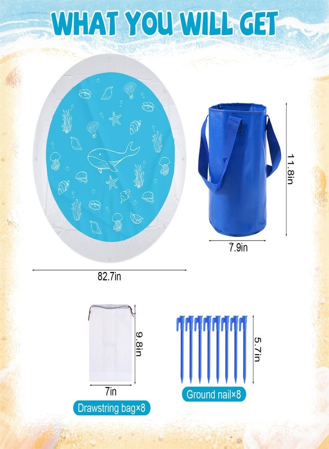Hlimior 6.9FTx6.9Ft Beach Pool, Portable Foldable Plastic Kids Pool Blanket with 8 Fixed Holes, Waterproof Beach Mat Kit with Storage Bag 8 Drawstring Bags 8 Pegs for Toddlers Vacation Swimming Picnic - Image 2