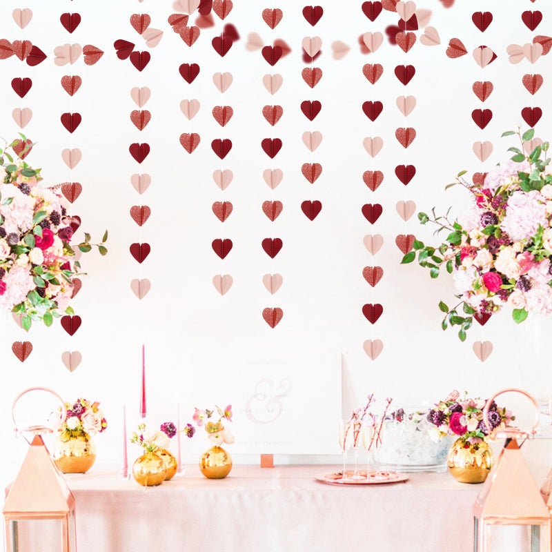 OURUOLA تزيين قلوب ثلاثية الأبعاد باللون الوردي الذهبي والأحمر البرغندي - 39 قدم لزينة حفلات عيد الحب - Image 5